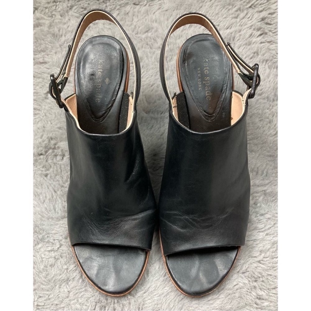 Kate spade Nilena black leather sling back wedge sandals - Picture 2 of 10